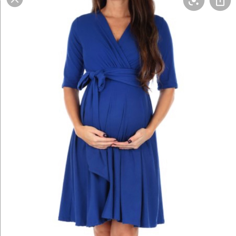 Blue wrap maternity dress - M